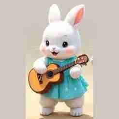 bunny playing the guitar - ternurin, cute with dress