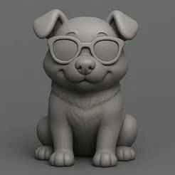 Cartoon-Style 3D STL Model of a Seated Dog Wearing Glasses