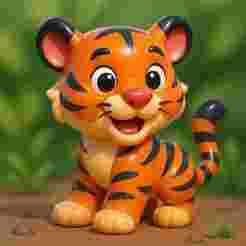 Cartoon Tiger Figurine 3D Model – Plastic Toy Style STL