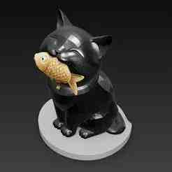 CAT WITH FISH IN ITS MOUTH LOW POLY