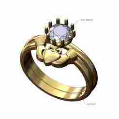 Claddagh guard 6mm diamond crown setting ring US size 7 3D print model