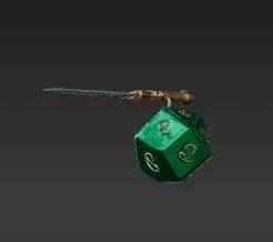 Critical Roll Fantasy Keychain - D20 Dice & Blade Charm 3D Print Model
