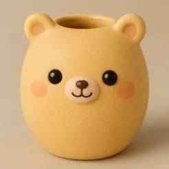 Cute Bear Face Vase – Adorable Animal Planter STL File
