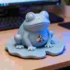 Cute Frog with Bee on Lily Pad - 3D Print STL Model