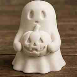 Cute Ghost with Pumpkin 3D Printed Figurine STL – Kawaii Halloween Decor & Toy