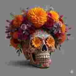 day of the dead, skull with hairless flower headband