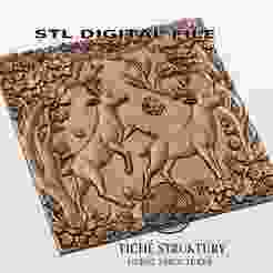 Deer in Forest – Floral Woodland Scene – 3D STL Model for CNC Carving, Digital Download