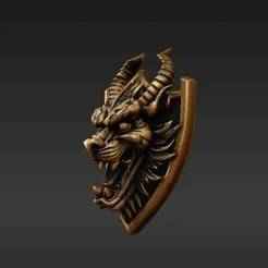 Dragon Head Keychain Emblem - Fierce Mythical Beast Keyring Charm - Fantasy Heraldic Crest 3D Print Model