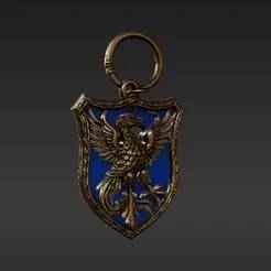 Elegant Academic Symbol Keychain - Detailed Blue & Bronze Eagle Shield for 3D Printing