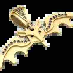 Elegant Bat-Inspired Gold Pendant with Gem Accents