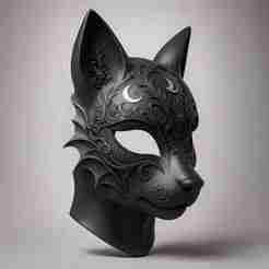 Elegant Black Fox Mask with Ornate Carvings