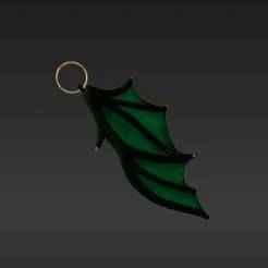 Elegant Emerald Dragon Wing Keychain Charm - Mystical Fantasy Accessory STL