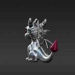 Elegant Silver Dragon Key Fob Model - Cute Mythical Beast with Sparkling Red Jewel Eyes