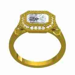 Emeral Bezel Art Deco Style Engagement Ring