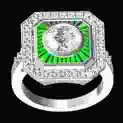 Emerald and Diamond Shield Engagement Ring