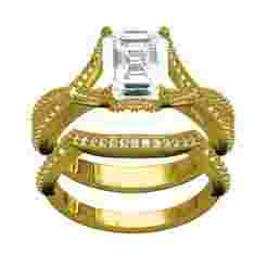 Emerald Cut Diamond Twisted Shank Ring With Band