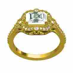 Emerald Stone and Diamond Halo Art Deco Engagement Ring