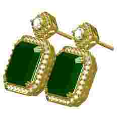 Emerald Stone Round Diamond Halo Earring