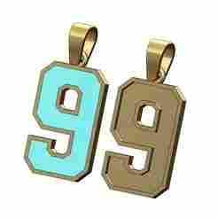 Enamel number 9 nine varsity high school sports letterman pendant charm 3D print model