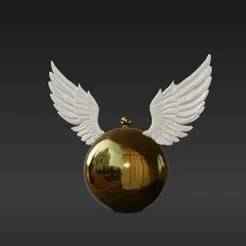 Enchanted Golden Orb Charm with Translucent Feather Wings - Magical Accessory 3D Model