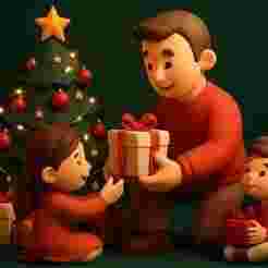 Father Giving Gifts to Children – Heartwarming 3D Christmas Scene STL model