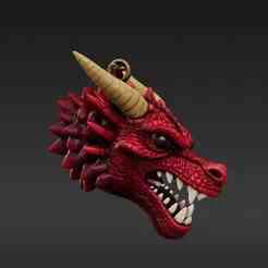 Fierce Dark Fantasy Dragon Head Keychain Charm - Realistic Mythical Beast 3D Print STL