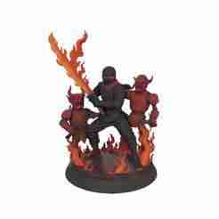 Fire Ninja Statue – Elemental Warrior with Flame Katana (3D Print Model)