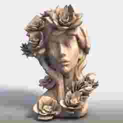 Floral Woman Bust - Low Poly Art Sculpture | 3D Printable STL Model