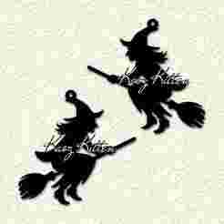 Flying Witch with Broom Stick Earrings Wall Art Home Decor