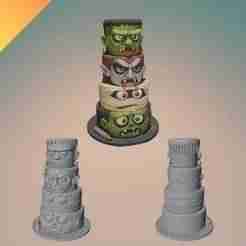 Frankenstein Dracula Mummy Zombie Cake 3D Model STL – Halloween Monster Cake for 3D Printing Home Decor