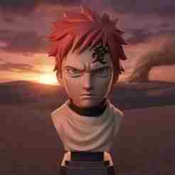 Gaara Bust Statue - Naruto Fan Art 3D Printable Model | Solid One-Piece Ninja Figurine | No Supports Needed