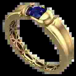Geometric Patterned Gold Ring – Elegant Jewelry with Sapphire Stone-R5-051-