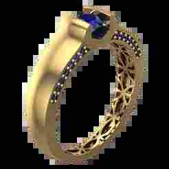 Geometric Patterned Gold Ring – Elegant Jewelry with Sapphire Stone-R5-11-
