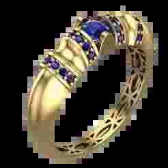 Geometric Patterned Gold Ring – Elegant Jewelry with Sapphire Stone-R5-13-