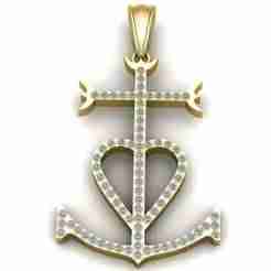 Gold Anchor Cross Heart Pendant 3D Printable Model