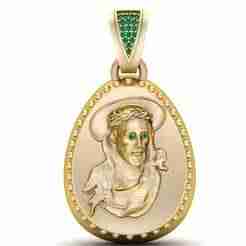 Gold and Emerald Jesus Christ Medallion 3D Printable Model