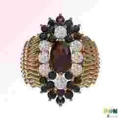 Gold Garnet  Ring for Women Halo Gemstone