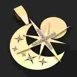 gold moon and star pendant   3D printable model