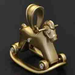 Gold rocking horse pendant  this pendant is for 3d print and can be cast in my metal I,E GOLD SILVER PLATINUM ,ETC .