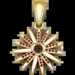 Golden Blossom Pendant with Ruby Petals