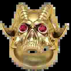 Golden Demon Skull Ring with Ruby Eyes