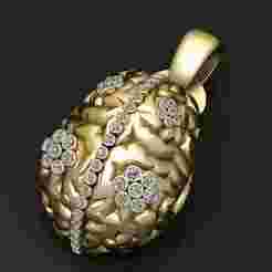 Golden Floral Diamond Egg Pendant