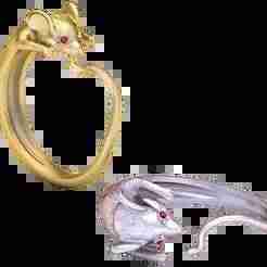 Golden Mouse Ring with Ruby Eyes