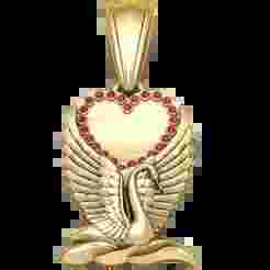 Golden Swan Heart Pendant with Ruby Accents