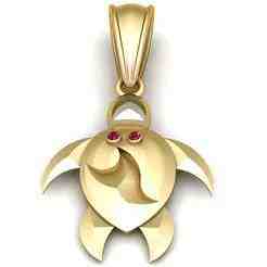 Golden Turtle Pendant with Ruby Eyes