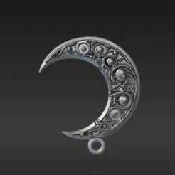 Gothic Crescent Pendant STL - Esoteric Lunar Keyring Design for 3D Printers