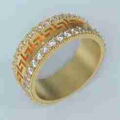Greek Key Couple Ring with Diamond Accent Bands
