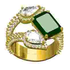 Green Emerald and White Pear Stone Cocktail Wedding Ring
