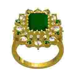 Green Emerald Diamond Floral Style Cocktail Ring