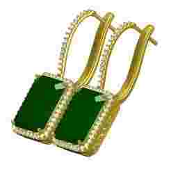 Green Emerald Diamond Halo Micro Prong Setting Hoop Earring